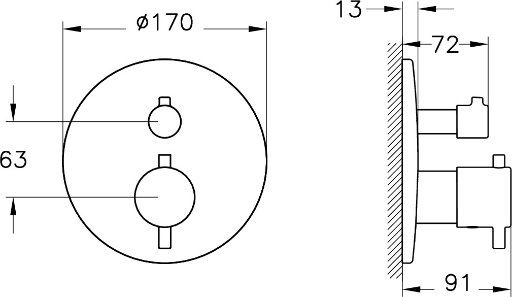 Root Round A43348 Ankastre Termostatik Duş Bataryası, Krom