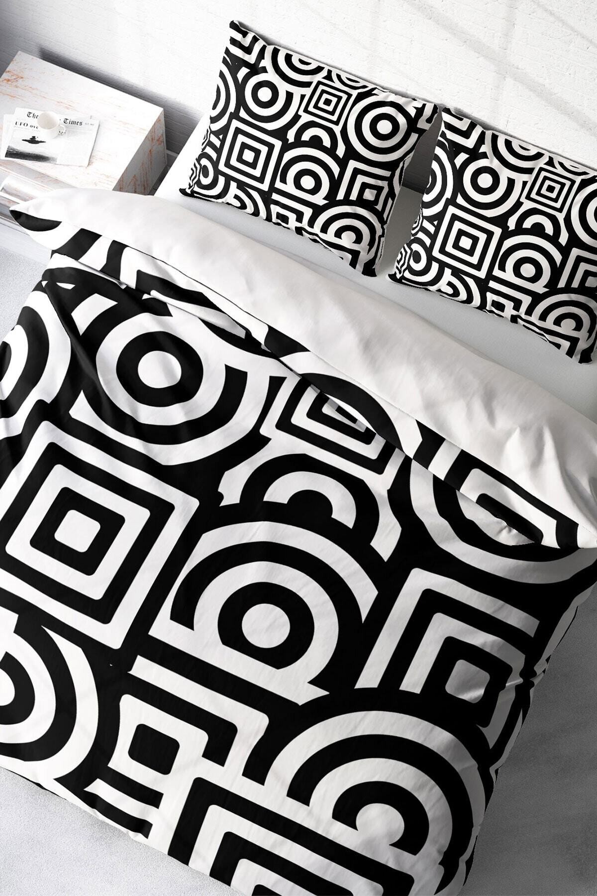 Kıng Sıze Geometric Mixed Modern Çift Kişilik Nevresim Takımı 220x240cm