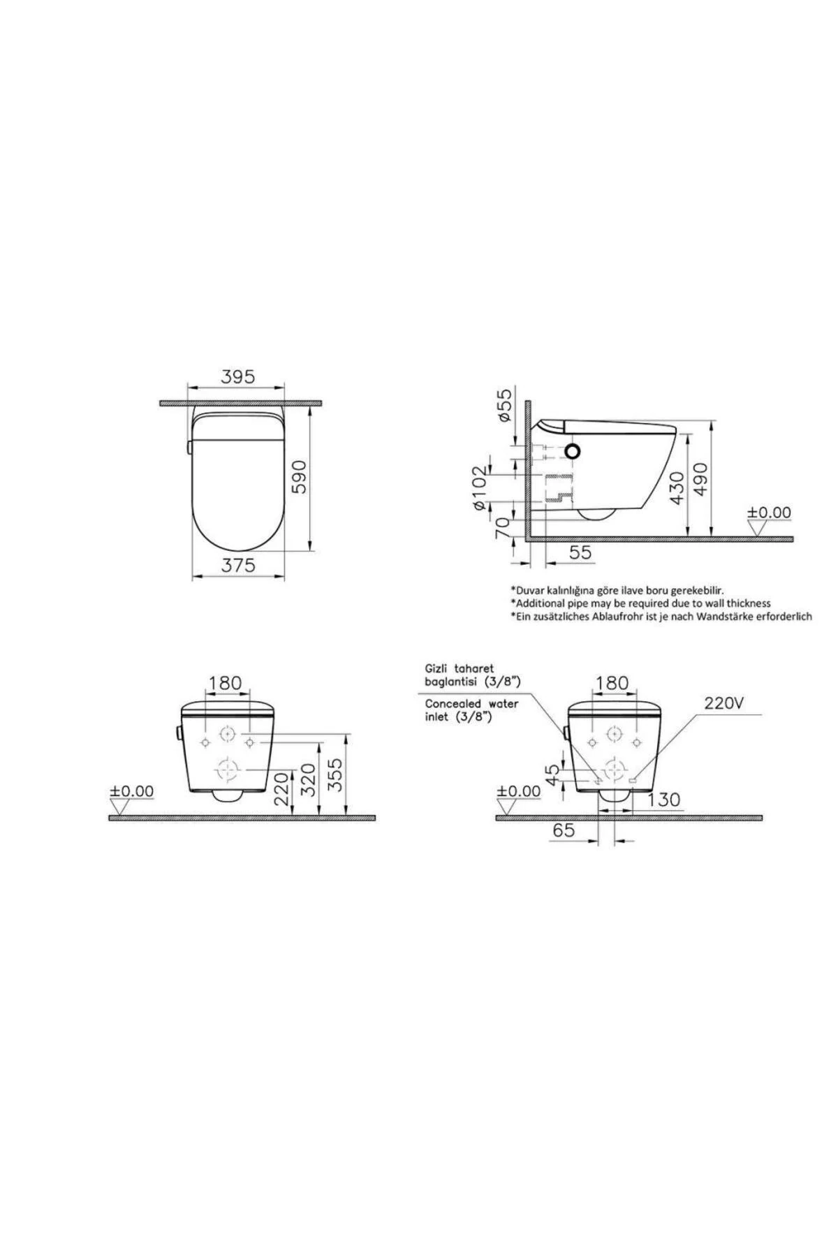 V-Care Ultra Akıllı Beyaz Asma Klozet Temassız 60 Cm 7234B003-9999