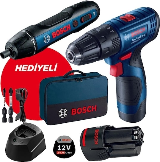 BOSCH GSB 120-LI 2 Ah Çift Akülü Darbeli Vidalama +  GO Kit - 06019G8124