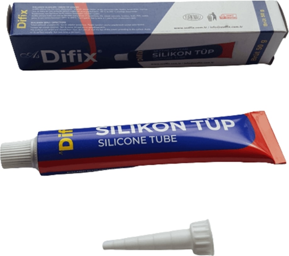 Difix | Silikon Tüp, 50 Gr, Şeffaf Suya ve Isıya Dayanıklı, Çok Amaçlı Yapıştırıcı