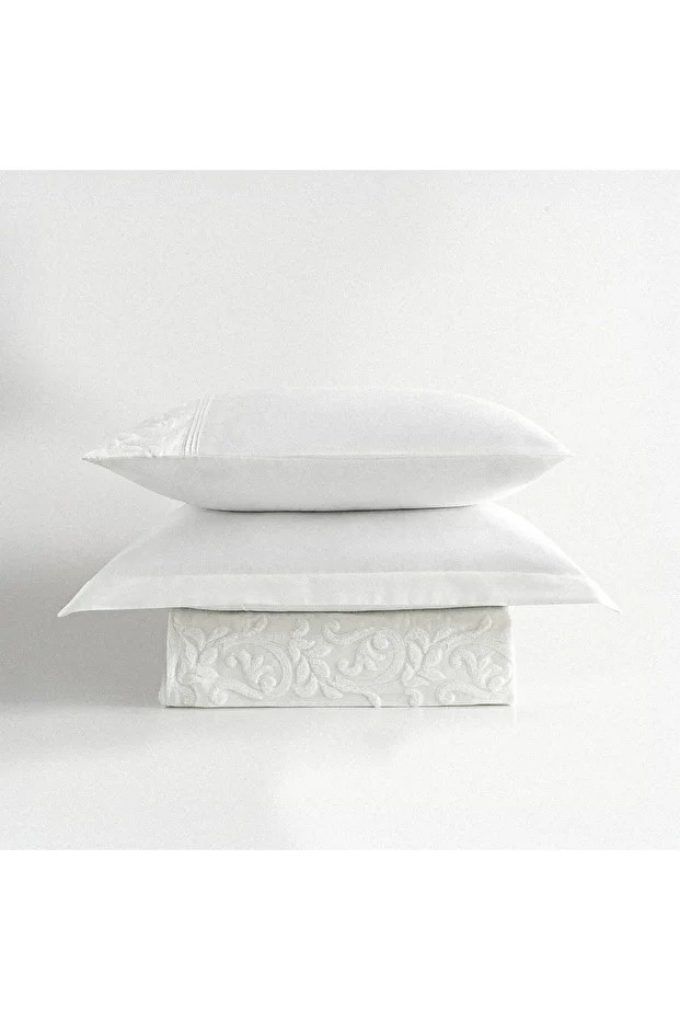 Yade Çift Kişilik Nevresim Takımı %100 Organik Pamuk Saten Brodeli Krem 200x220 Cm