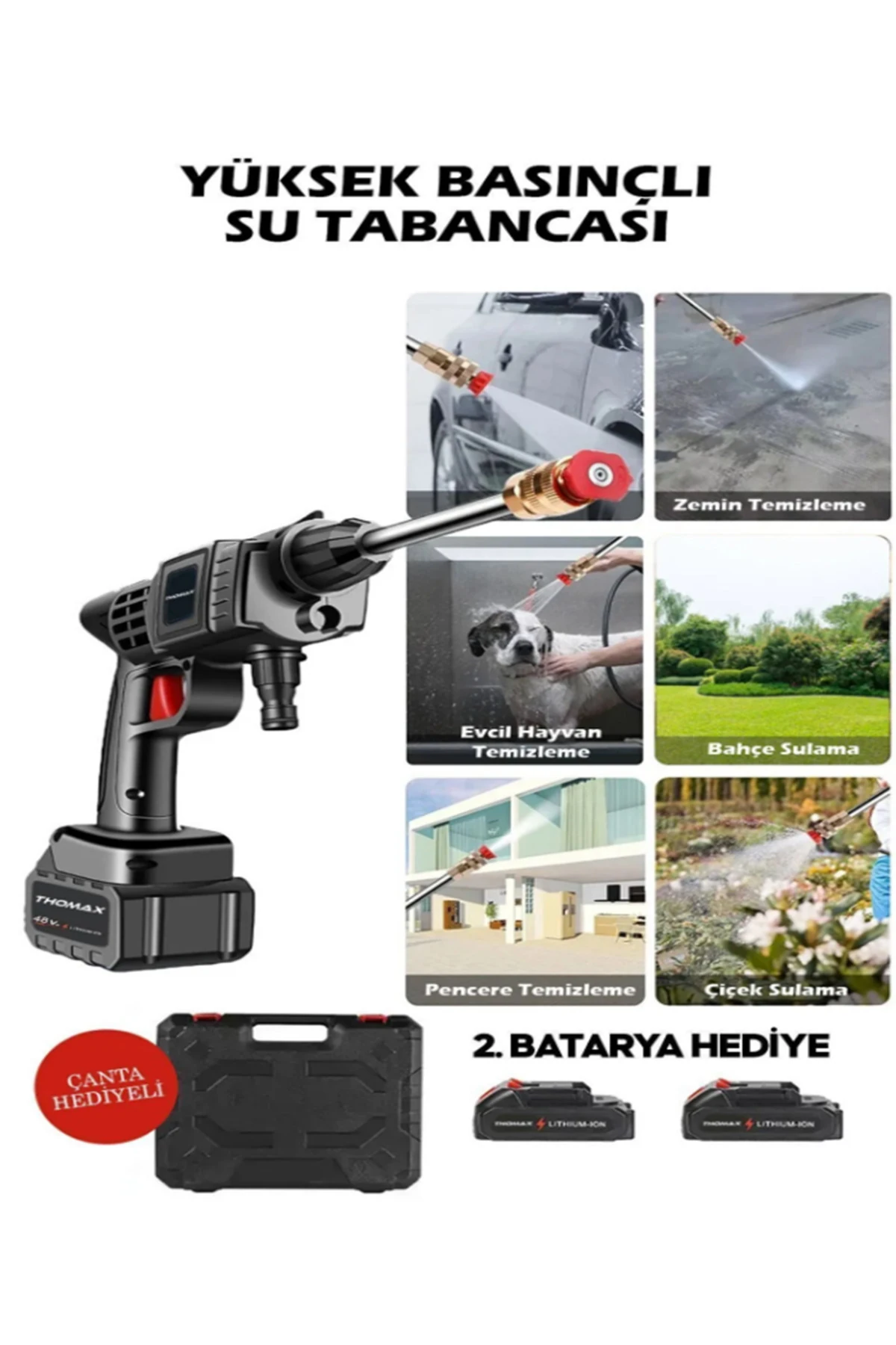 Çift Akülü Yüksek Basınçlı Oto Araç Yıkama Araba araç Sulama Tabancası Makinesi Şarjlı 12000 Mah