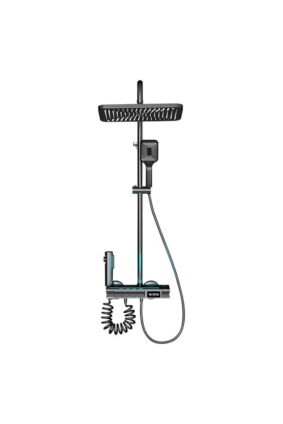 Antrasit Dijital Led Işıklı Fonksiyonel Tepe Duşlu Piyano Sürgülü Duş ve Batarya Takımı