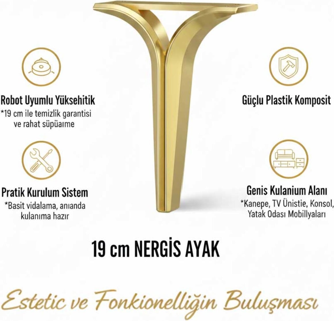 Nergis 19 cm Koltuk Yatak Odası Tv Ünitesi Konsol ve Sehpa Ofis Mobilyası Dolap Ayağı