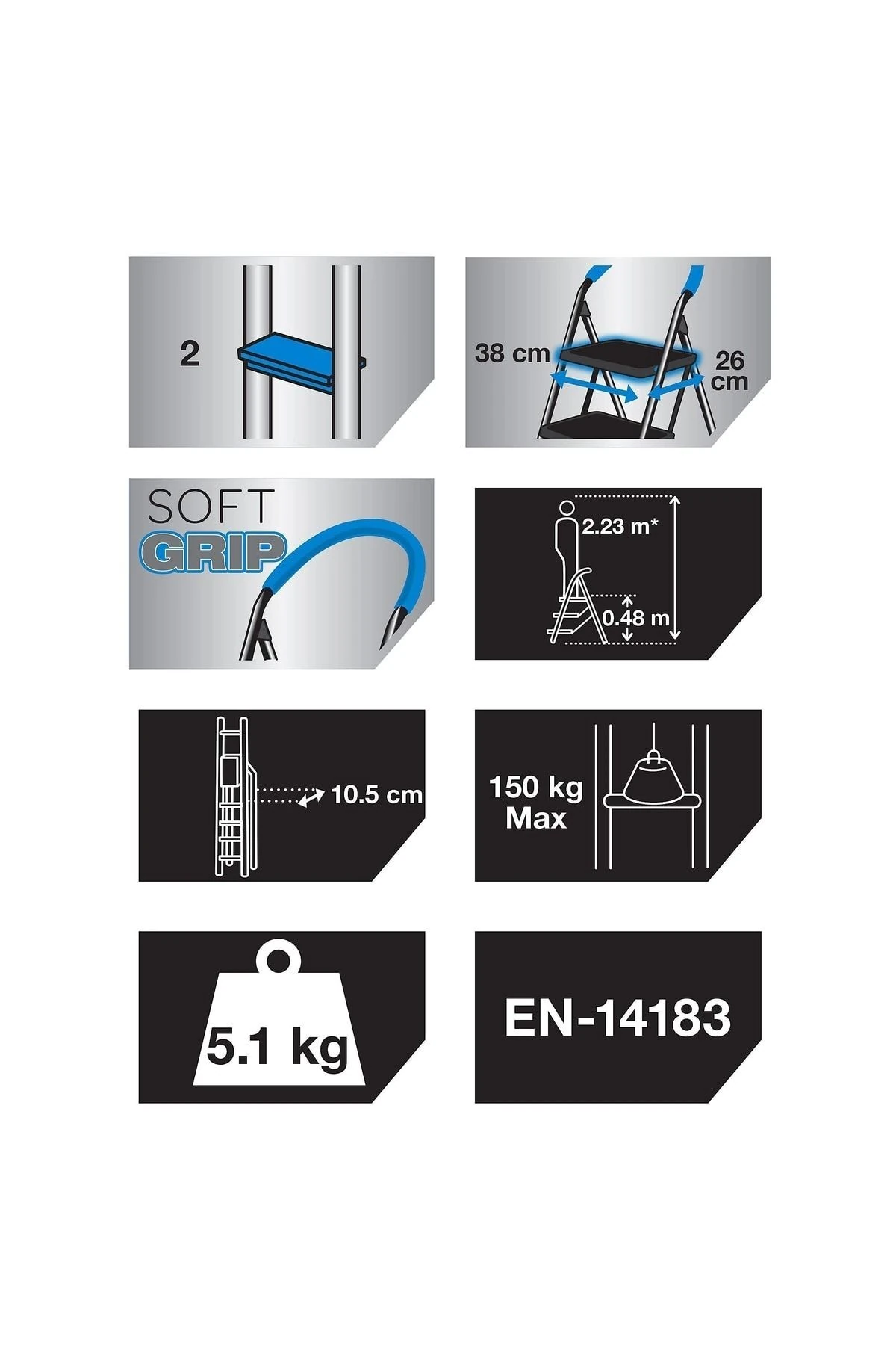 Katlanabilir Ev Ofis Için Merdiven Katlanır 2 Basamaklı Metal Geniş Basamaklı Mutfak Merdiveni