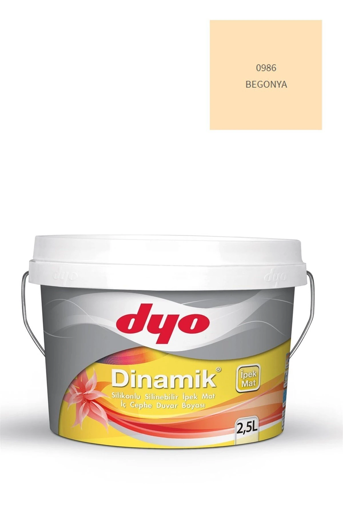 Dyo Dinamik Silikonlu Silinebilir Ipek Mat Iç Cephe Duvar Boyası 0986 Begonya 2,5 Lt
