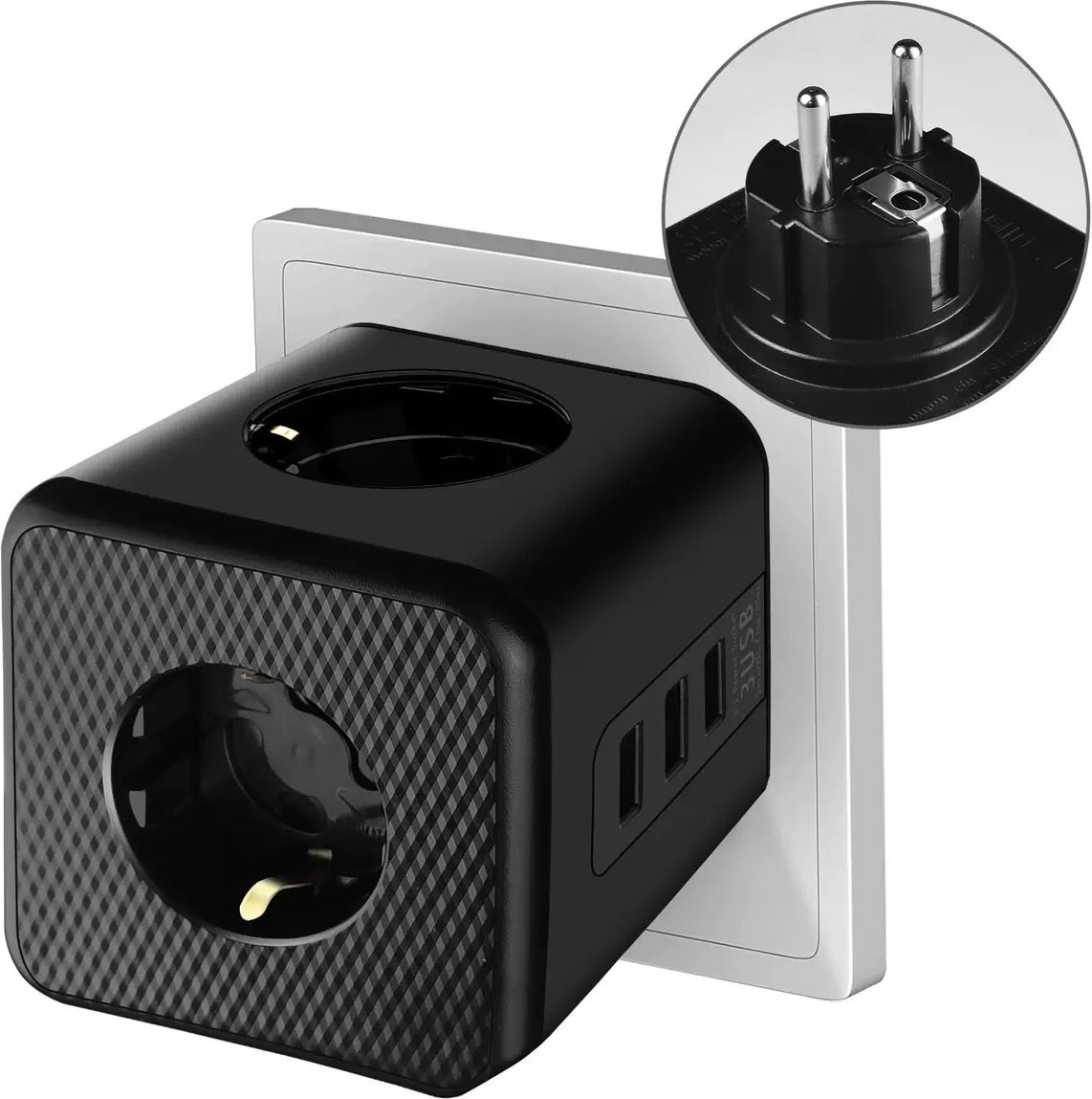 Termal Akım Korumalı Isıya Dayanıklı 3'lü Duvar Tipi Priz 2 x USB 1 x Type C Çıkışlı