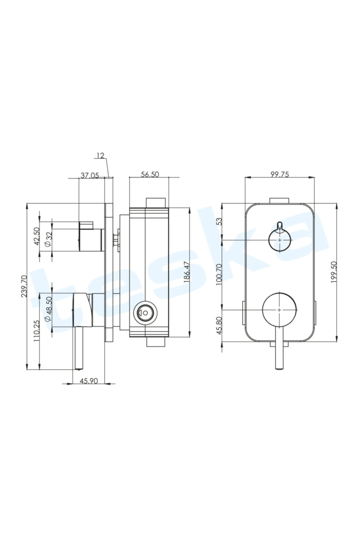 As 2301 Agora Krom Iki Yönlü Ankastre Banyo Bataryası Seti