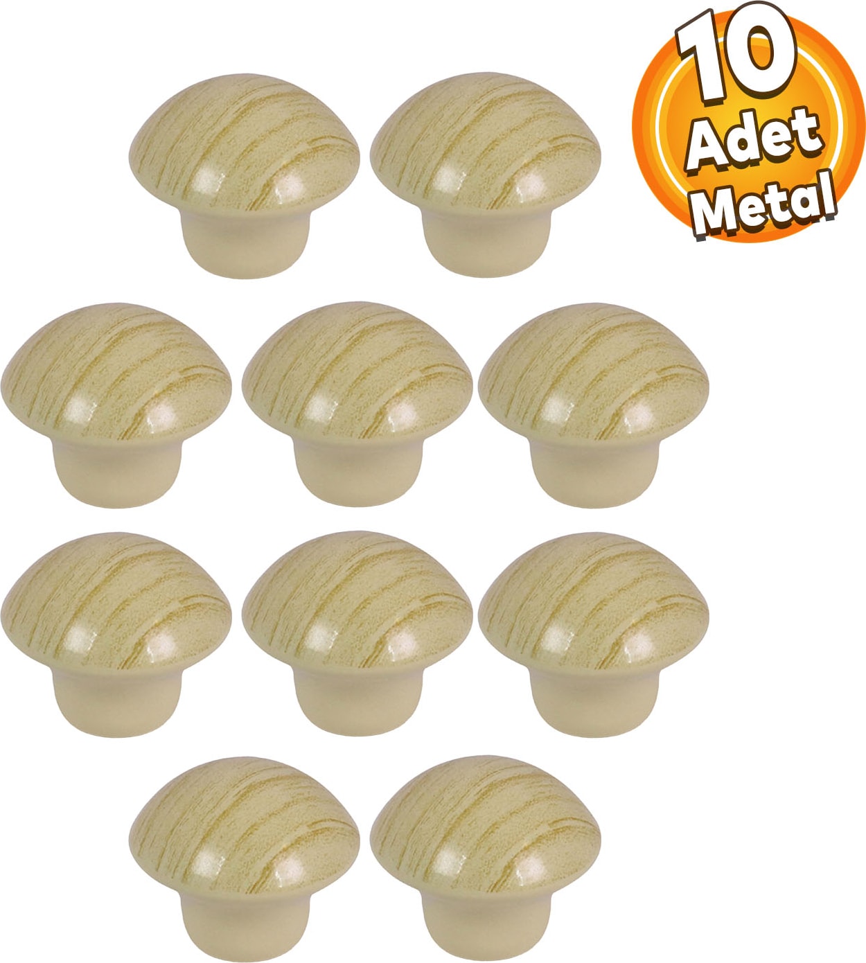 Mantar Düğme Kulp Çekmece Dolap Kapak Kulpu Kulbu Çam Renk Tek Vidalı Metal Kulpları (10 ADET)