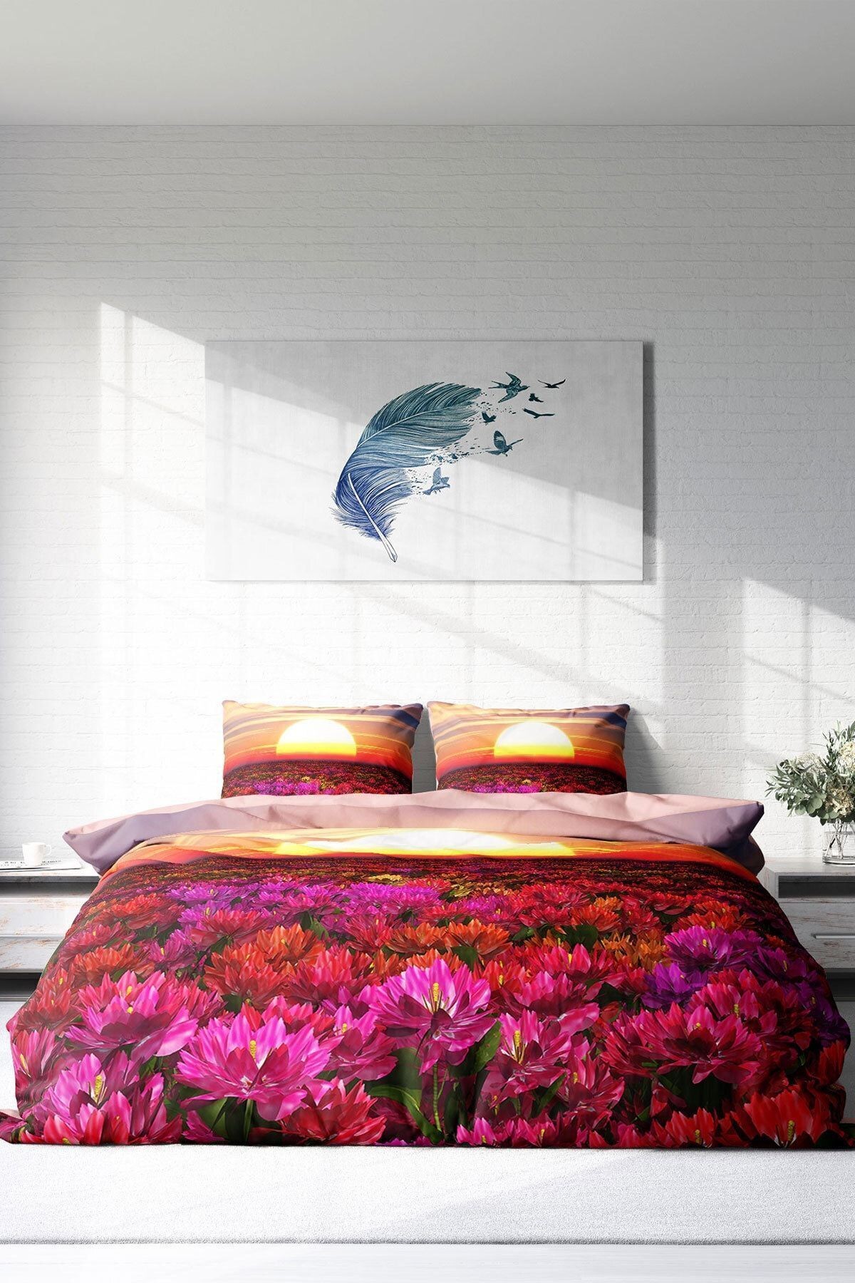 Nevresim Takımı %100 Doğal Pamuk Çift Kişilik 3d Digital Sunset