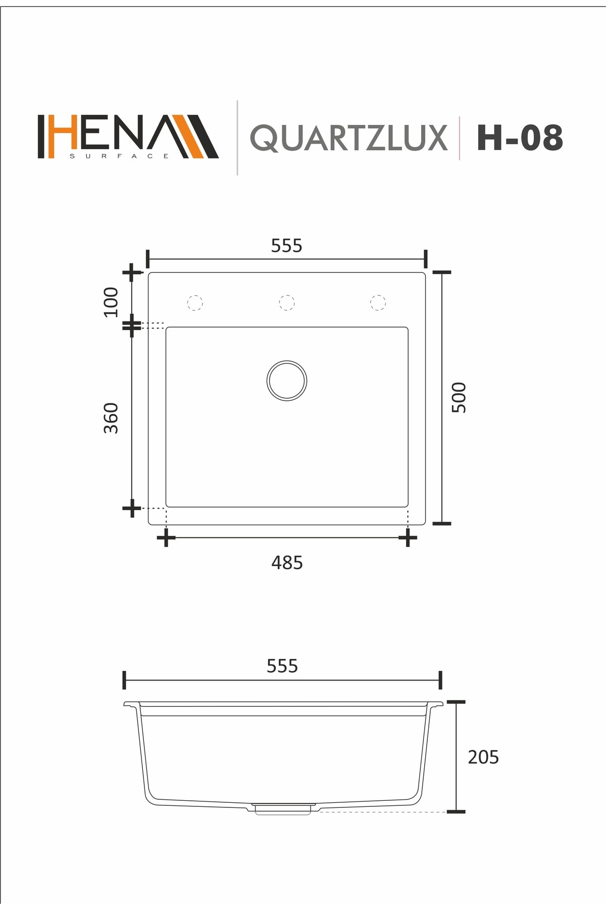 Granit Eviye 1 Gözlü Siyah 55x50 Granit Evye Kuvars