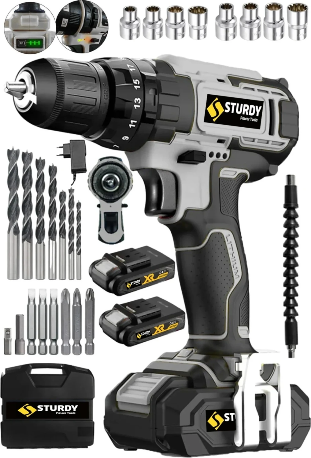 128GB Lıon Çift Akülü New Seri Darbeli Turbo Şarjlı Vidalama Matkap 27 Parça Uç Setli