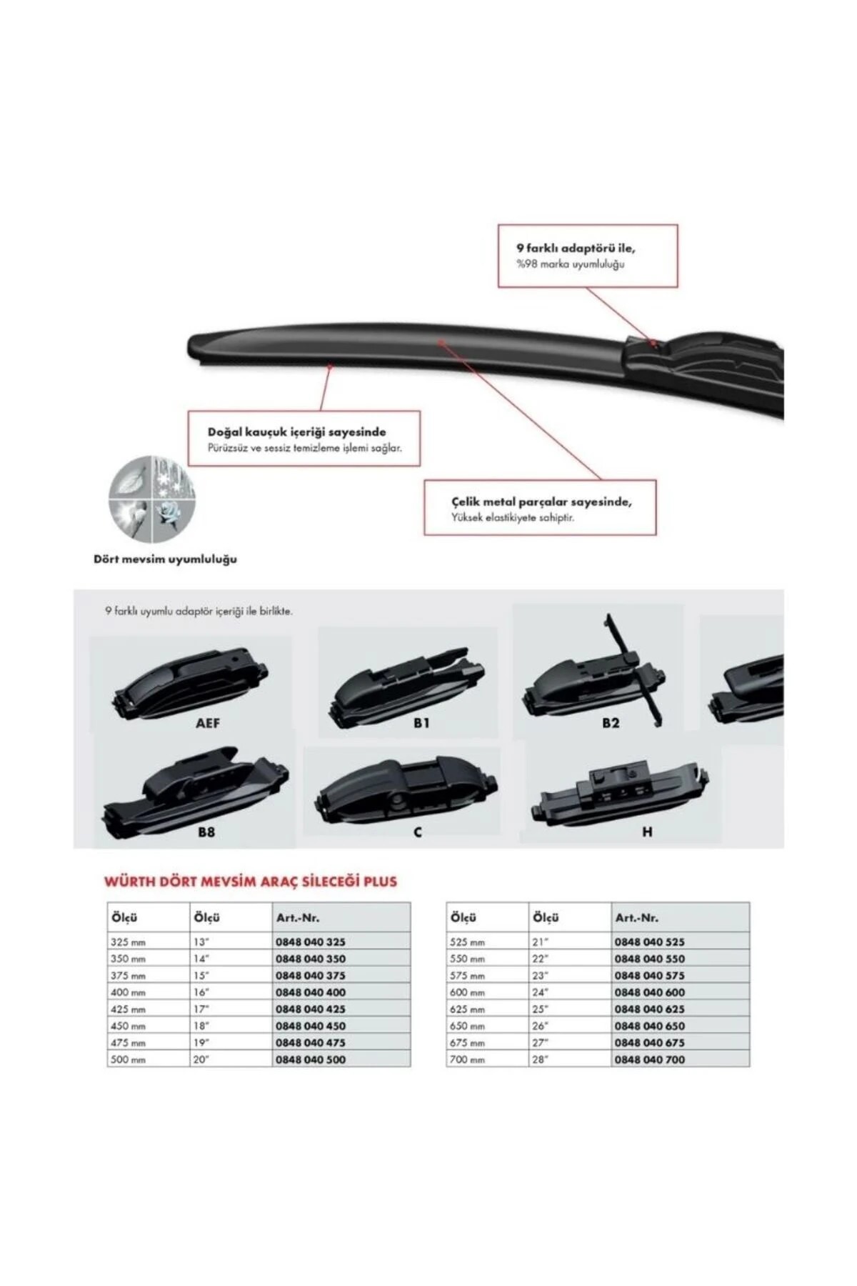 Bmw 5 (F10) 2012-2016  Uyumlu Dört Mevsim Sileceği Plus 2'li Takım 650MM+450MM