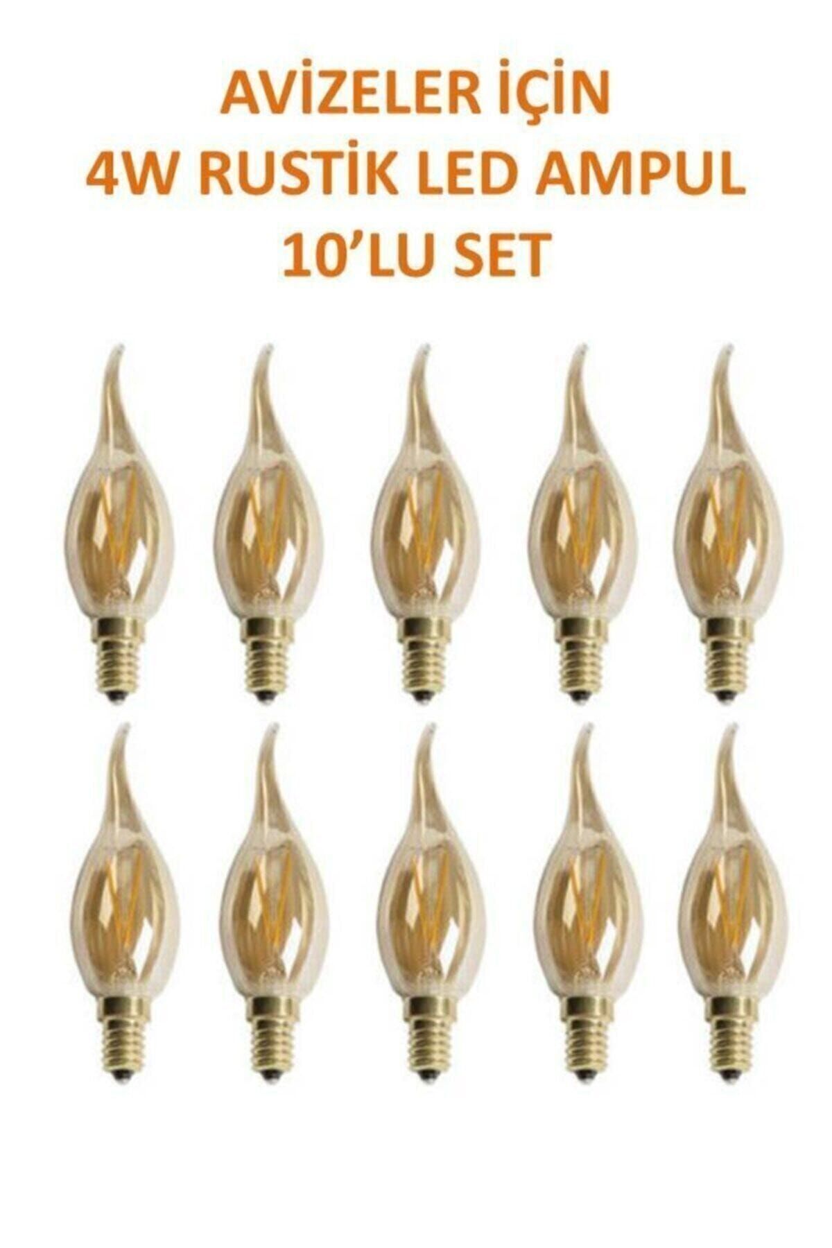 Rustik Led Avizeler Için Ince Duylu Ampul 4w Amber Renk 10'lu Set Amber Renk