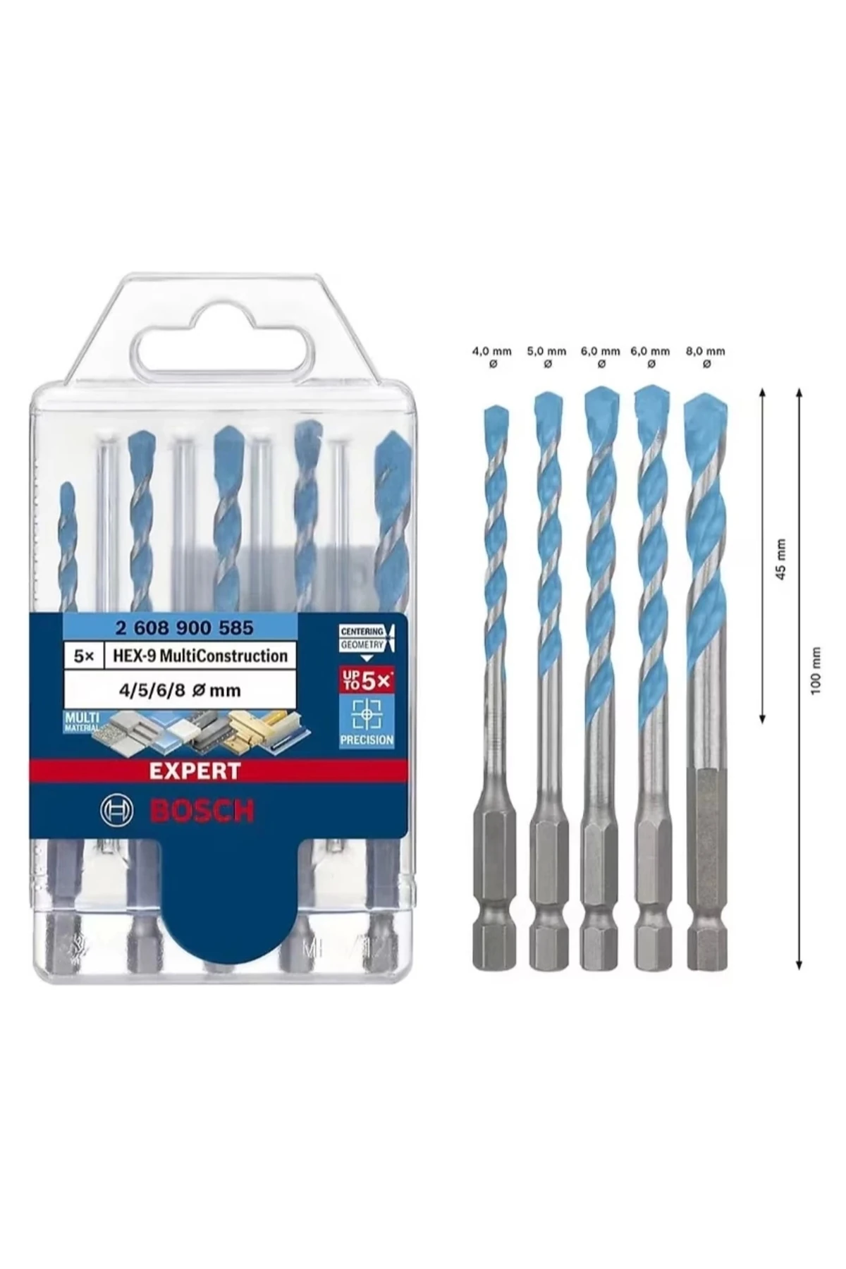 Expert Hex-9 Multiconstruction Delme Ucu Seti 4/5/6/6/8 Mm 5 Parça