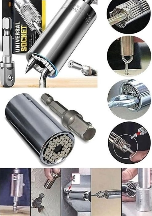2'li Set Çok Amaçlı Universal Matkap Ucuna Takılan Evrensel Lokma Anahtar Takımı 7-19 mm Soket