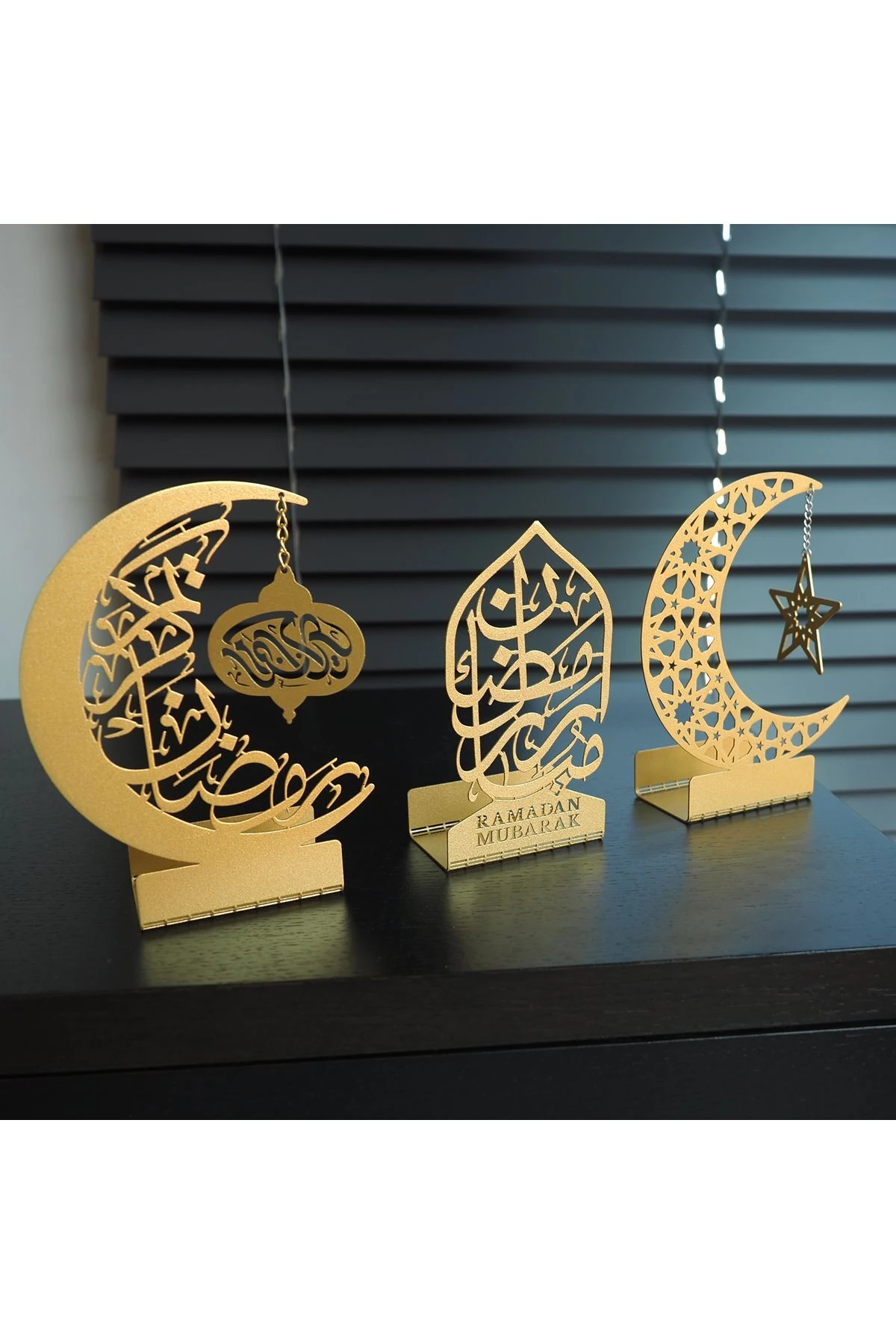 3'lü Metal Mübarek Ramazan Mumluk Seti - Altın - Hoşgeldin Ramazan Süsleri Ev Dekorasyon - Wamh099