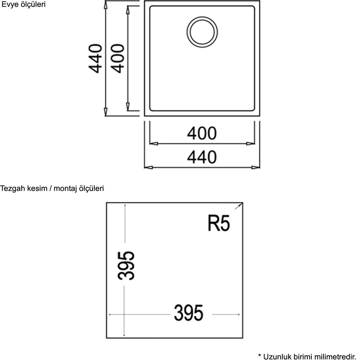 SQUARE 40.40 TG ARTIC WHITE Tezgahaltı Granit Eviye Beyaz 40 cm 115230029