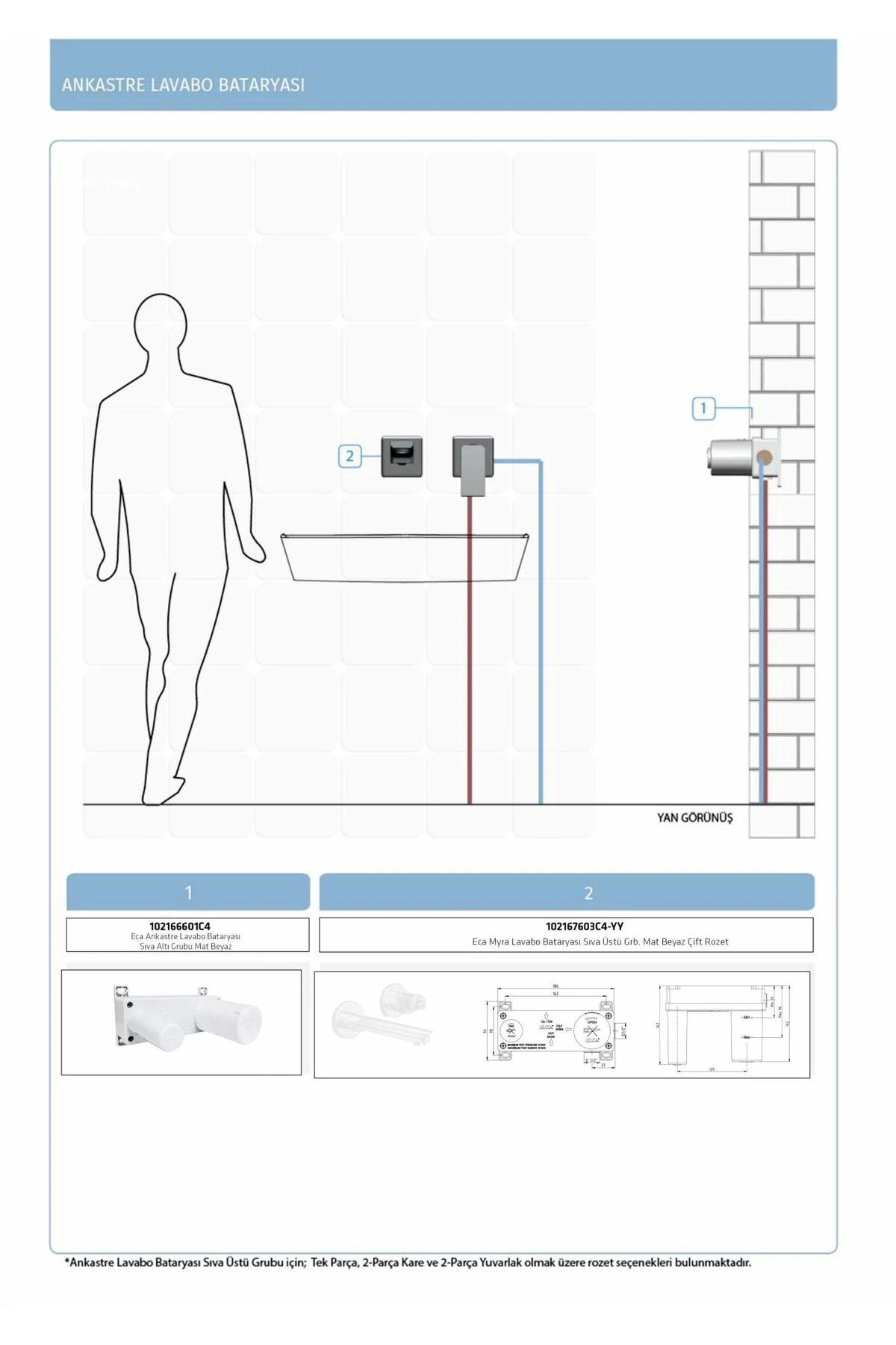 Myra Ankastre Gömme Lavabo Bataryası Set Mat Beyaz 102167603C4-YY+102166601C4