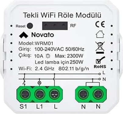 Tuya Uyumlu Tekli Wifi Akıllı Anahtar (10A - 220V Röle) - Tek Çıkışlı, Anahtar Girişli