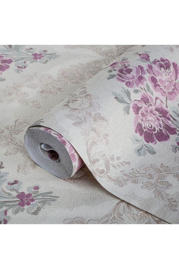 Klasik Çiçekli Damask Süslemeli Duvar Kağıdı 5802-4 : Kahverengi, Açık