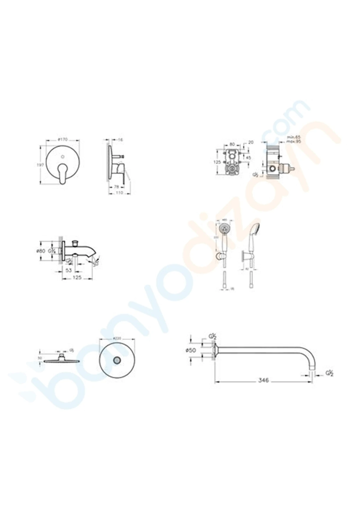A49248  Win S Ankastre Duş Seti Rain L, (Compact El Duşlu)