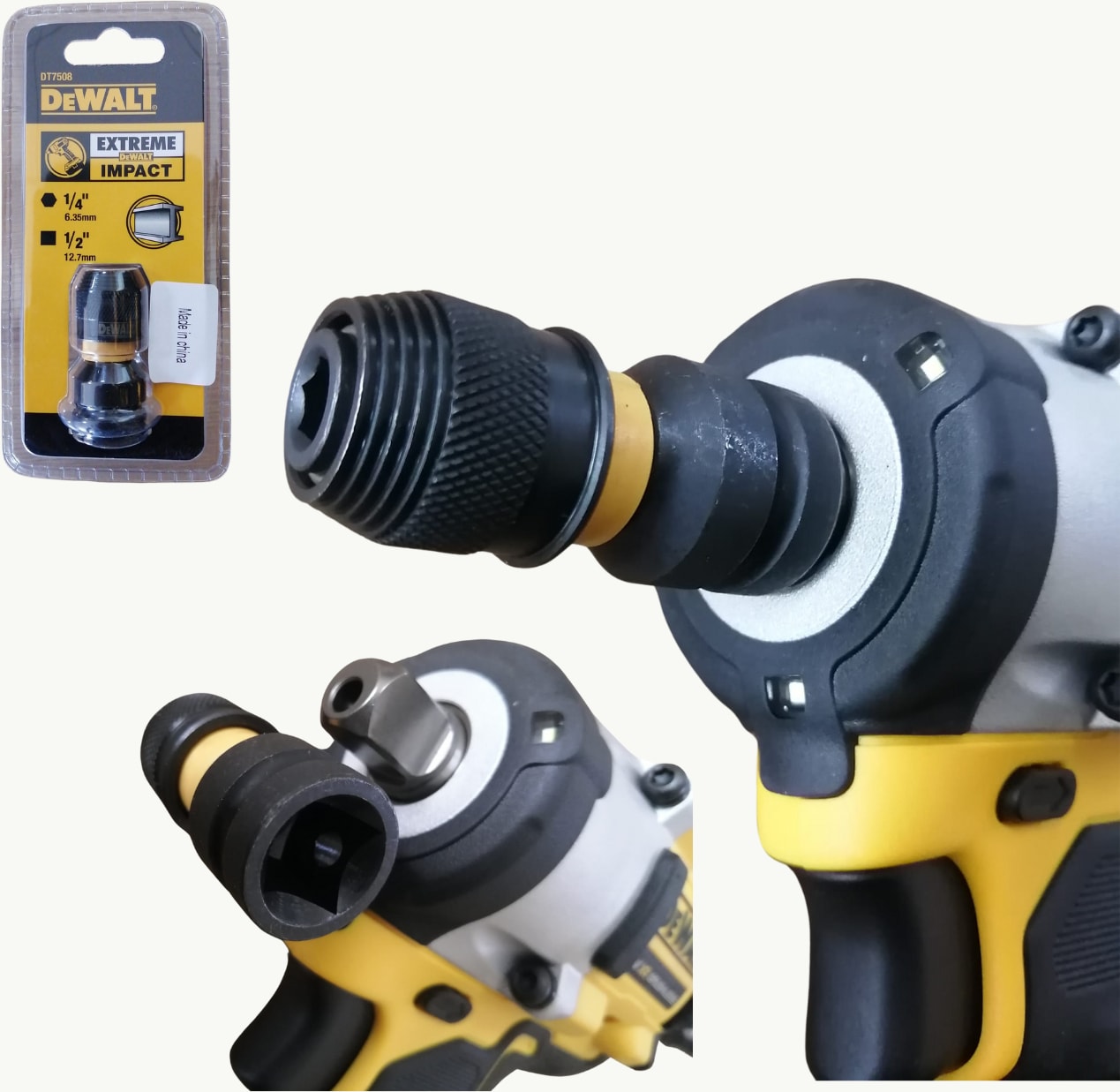 DT7508-QZ 1/4'' Hex ile 1/2'' Kare Darbeli Anahtar Adaptörü