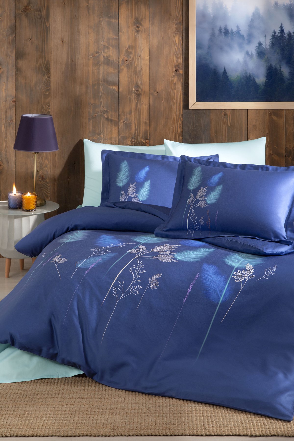 Soft Leaf Çift Kişilik Pastoral Saten Nevresim Takımı