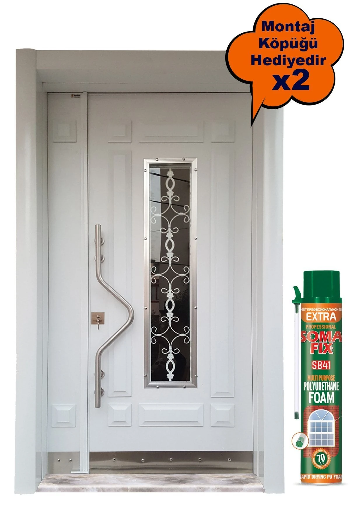 Beyaz Apartman Bina Giriş Kapısı, Hidrolik Sistemli Ve Camlı Villa Kapısı Sağ Açılım