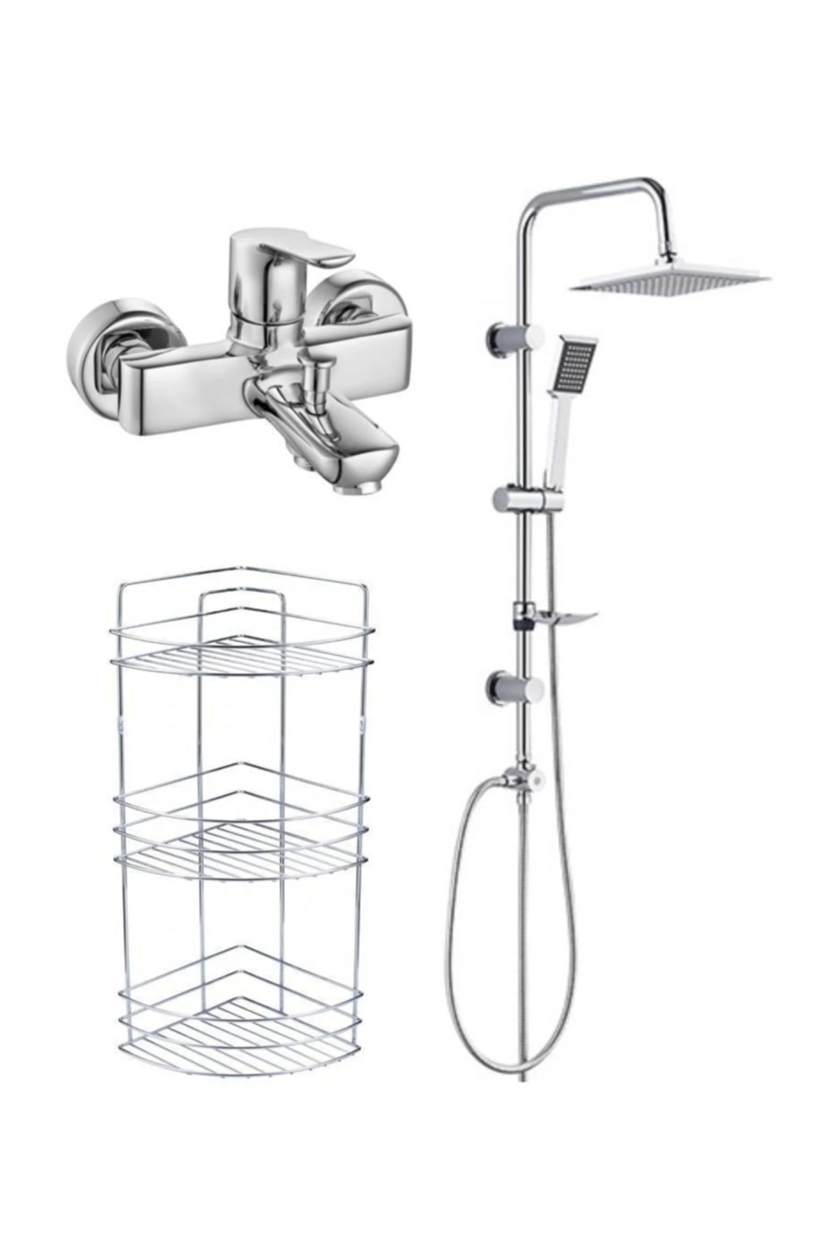 Luna Banyo Bataryası+tema Rain Quadro Tepe Duş Takım+3'lü Raf