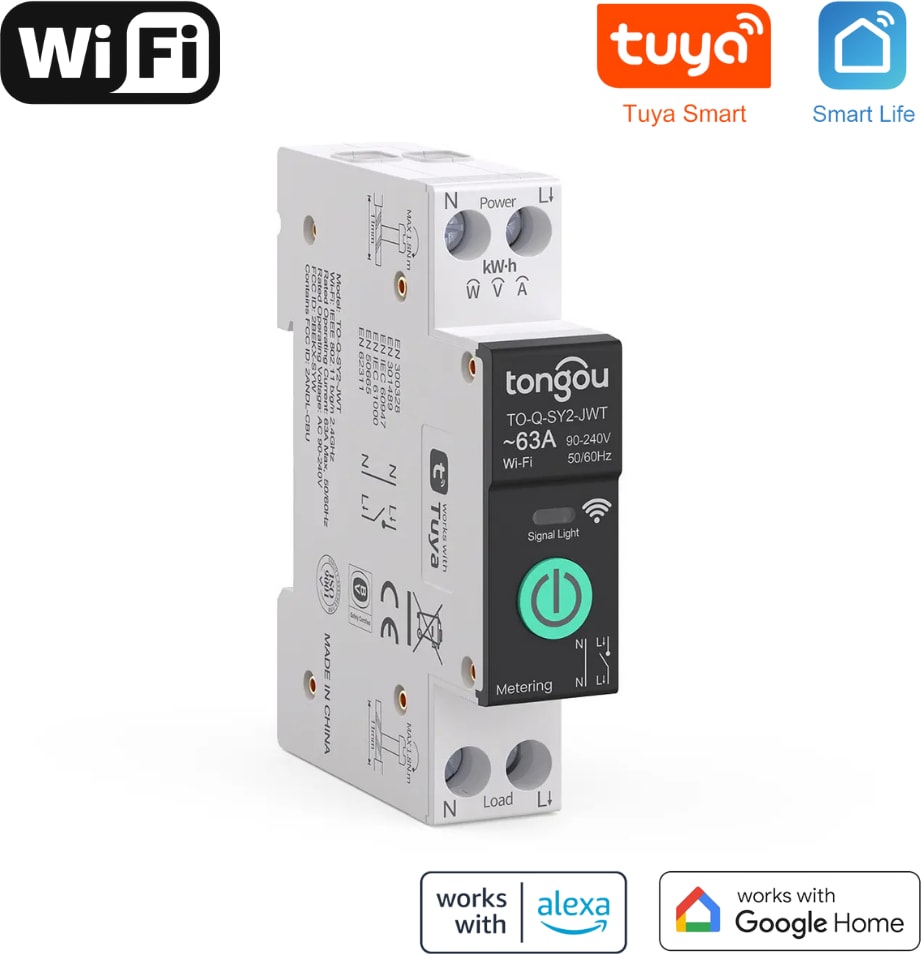 63 Amper WiFi Akıllı Sigorta - Güç Ölçüm Özellikli (Tuya, Smart Life Uyumlu )