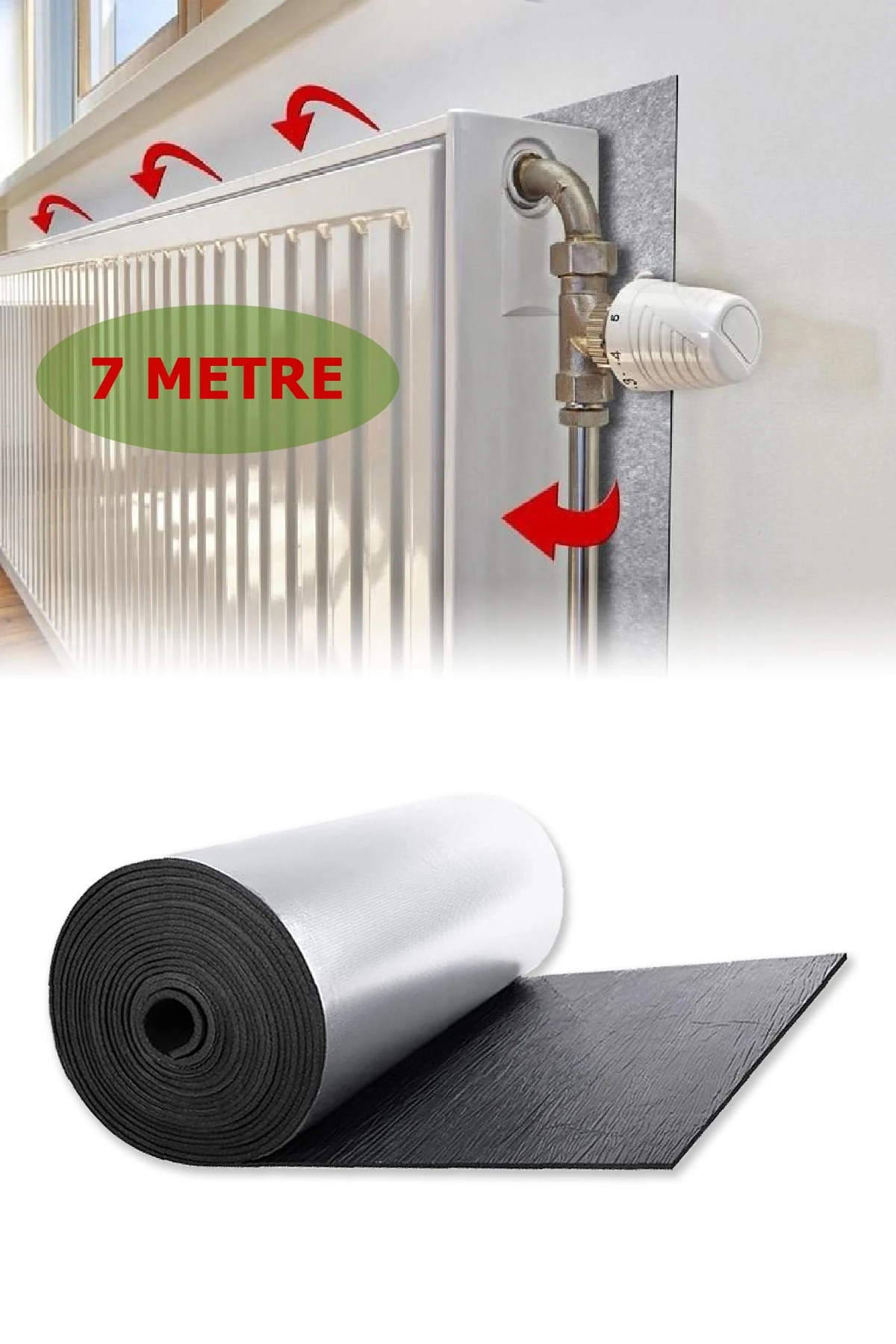 7 m Rulo Kalorifer Arkalığı Radyatör Petek Arkasına Alüminyum Folyo Isı Yalıtım Izolasyon Levhası