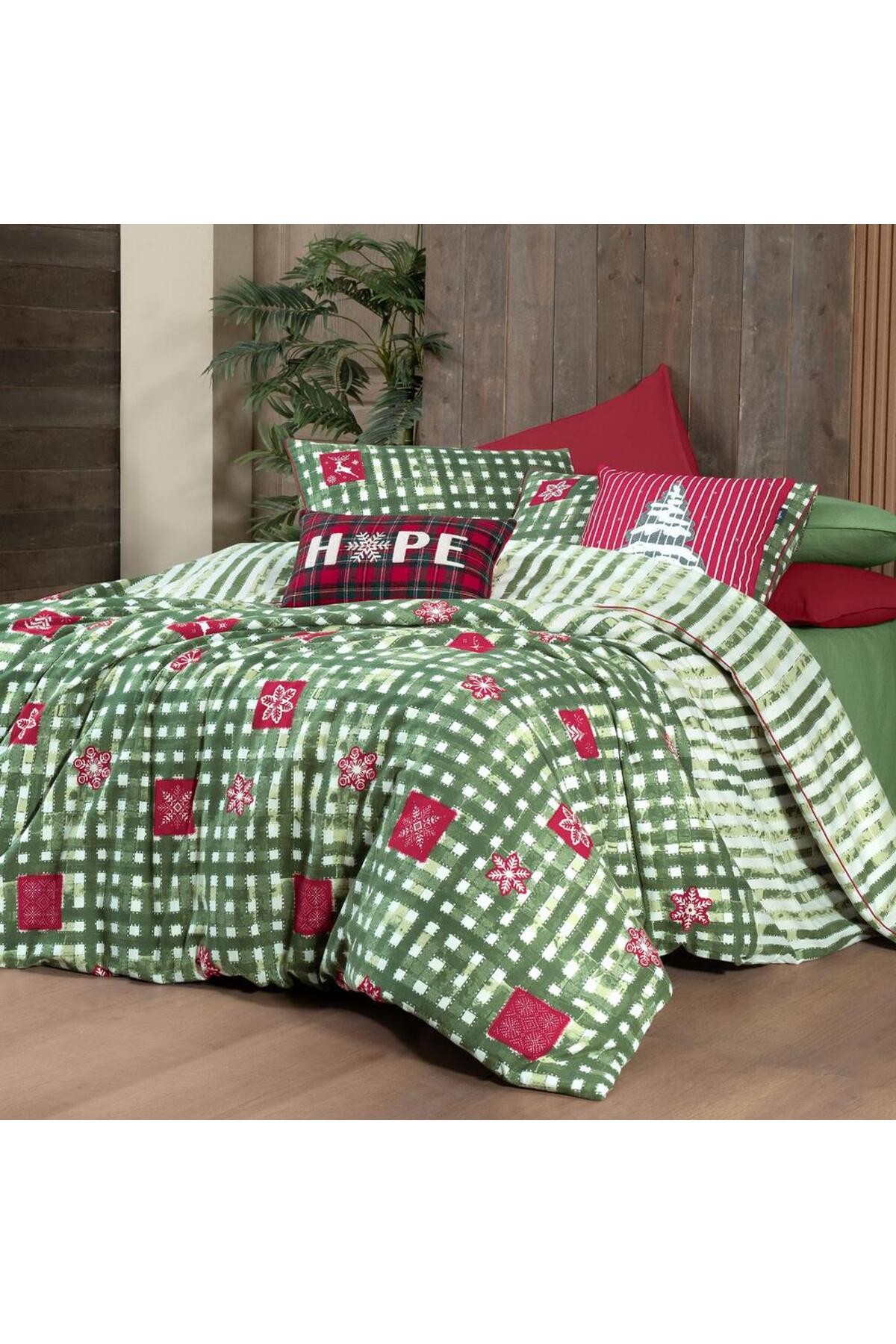 Larasi King Size %100 Pamuk Flanel (Pazen) Nevresim Takımı Yeşil