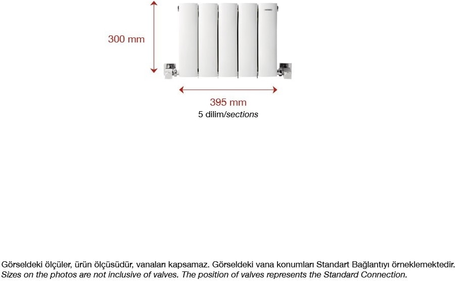 300 x 395 mm Lilac Yatay Beyaz Alüminyum Radyatör Standart Bağlantı