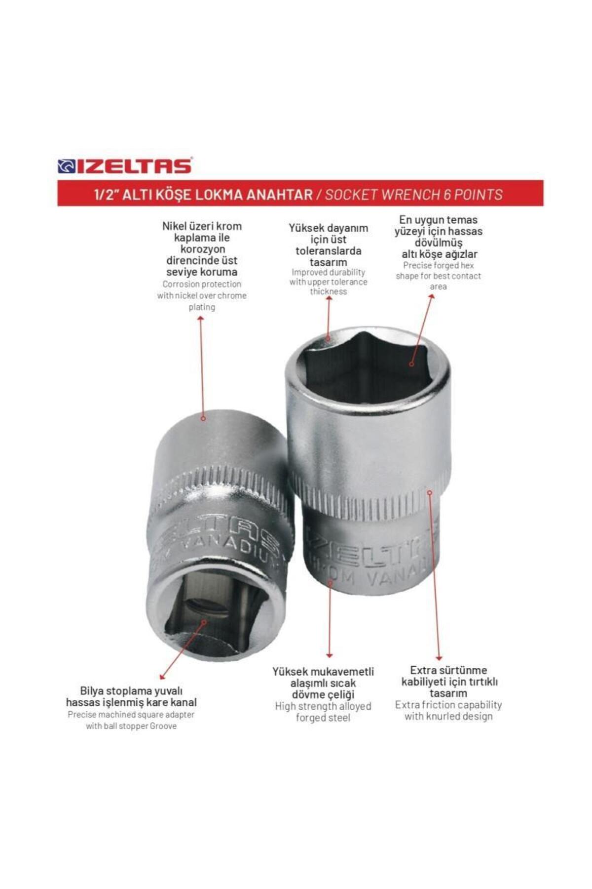 İZELTAŞ 12 Mm. 1/2" Altıköşe Lokma Anahtar 1113 06 1012