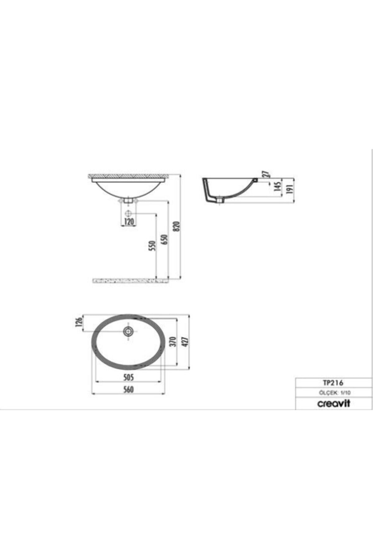 Tp216 Tezgah Altı Oval Lavabo 37x51 Cm Beyaz