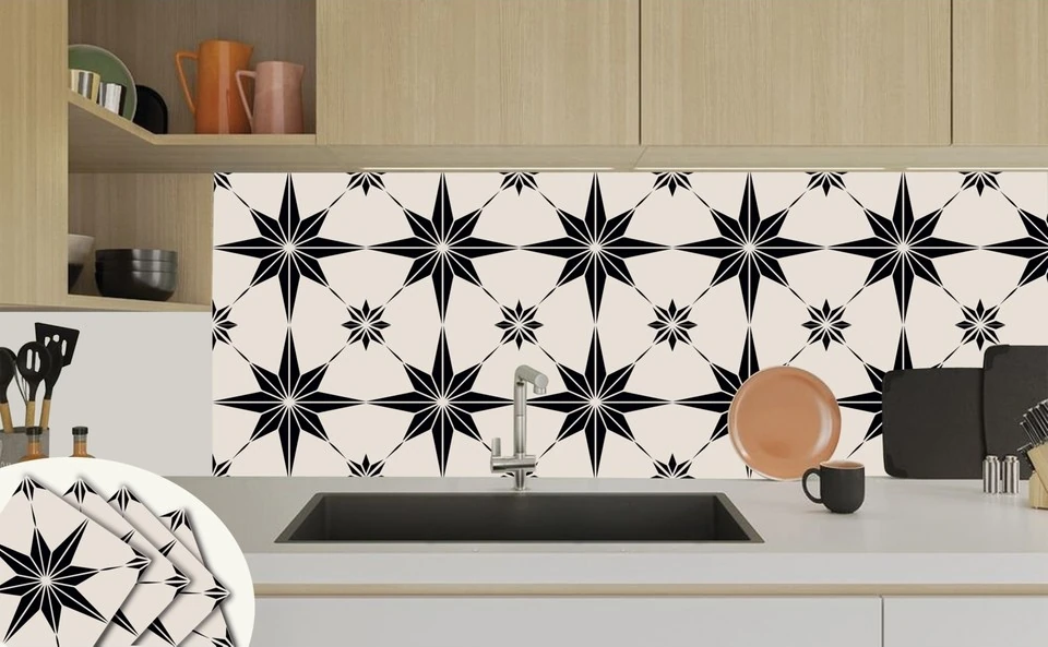 Kendinden Yapışkanlı Siyah Yıldız Desenli Pvc Karo 30X30 cm (33 Adet) 3m2