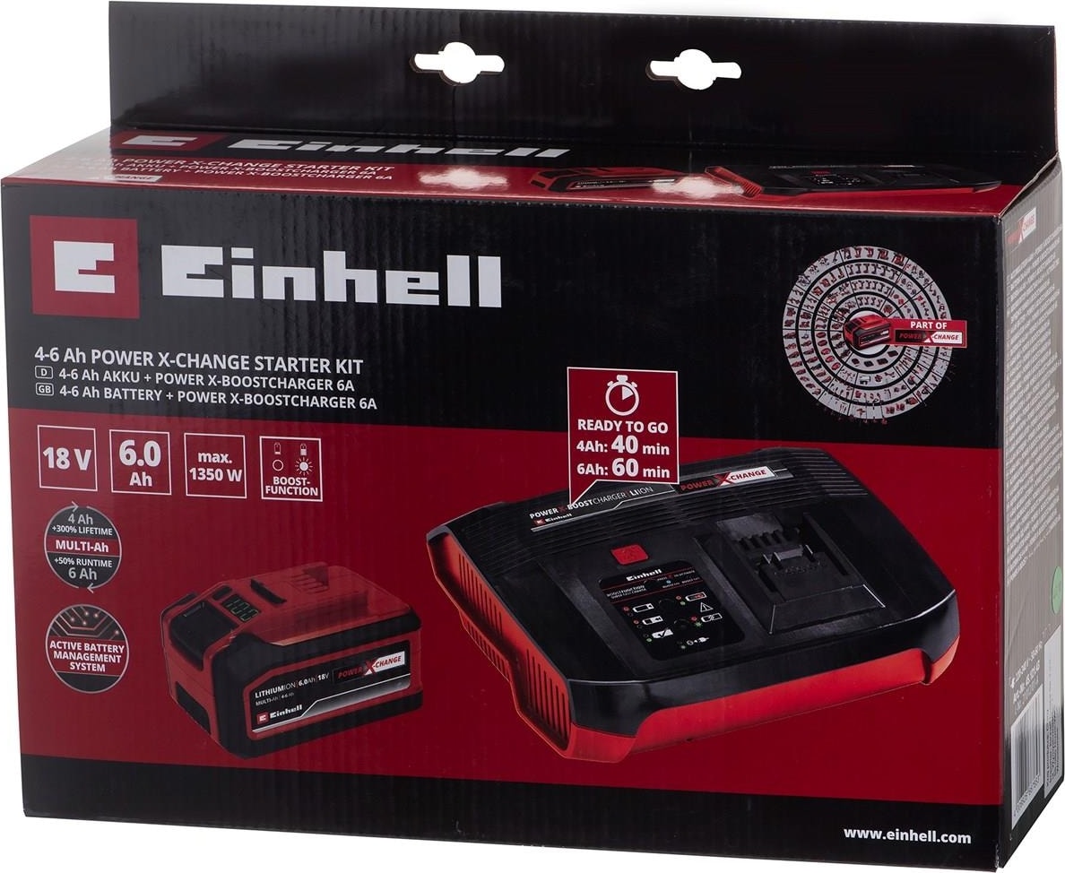 EİNHELL Başlangıç Kiti 4-6 Ah Akü ve Boostcharger Power X-Change (Li-Ion, 18 V, 60 dakika şarj süresi, tüm Power X-Change aletleri için uygundur) - 4512143