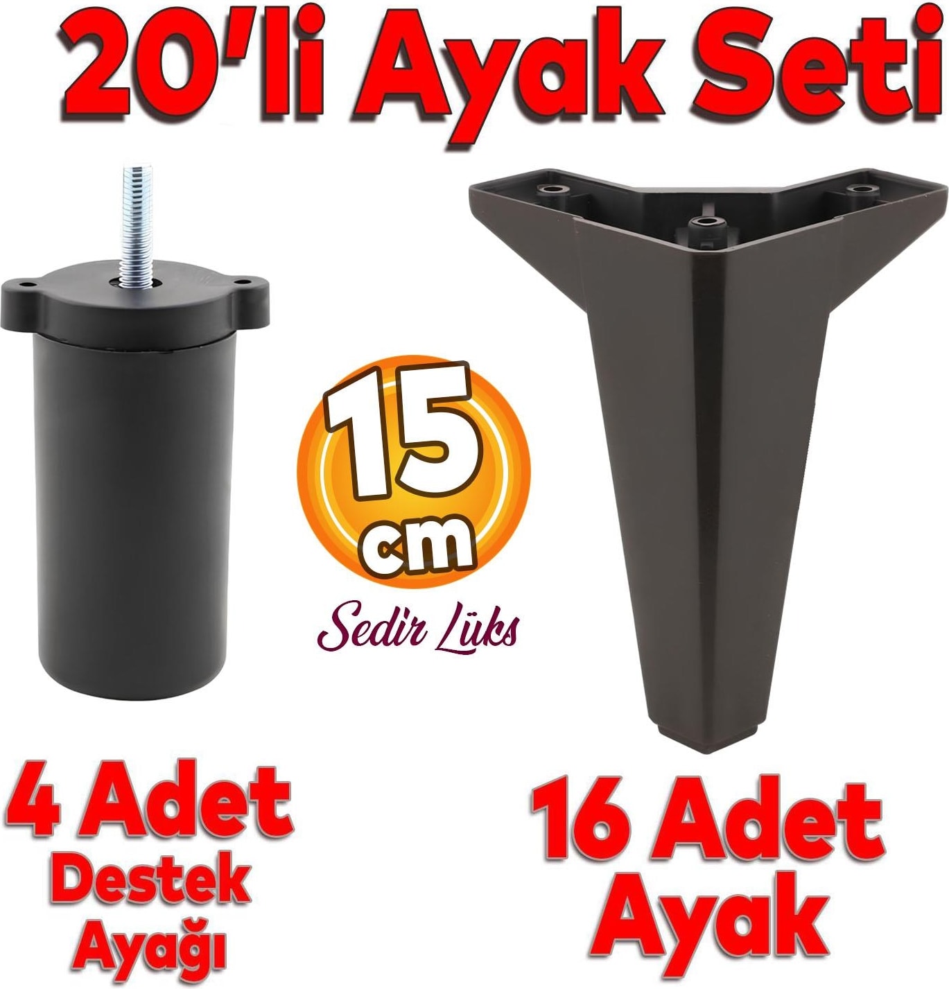 20'li Set Sedir Lüks Mobilya Koltuk Kanepe Tv Ünitesi Destek Ayağı 15 cm Siyah Ayakları