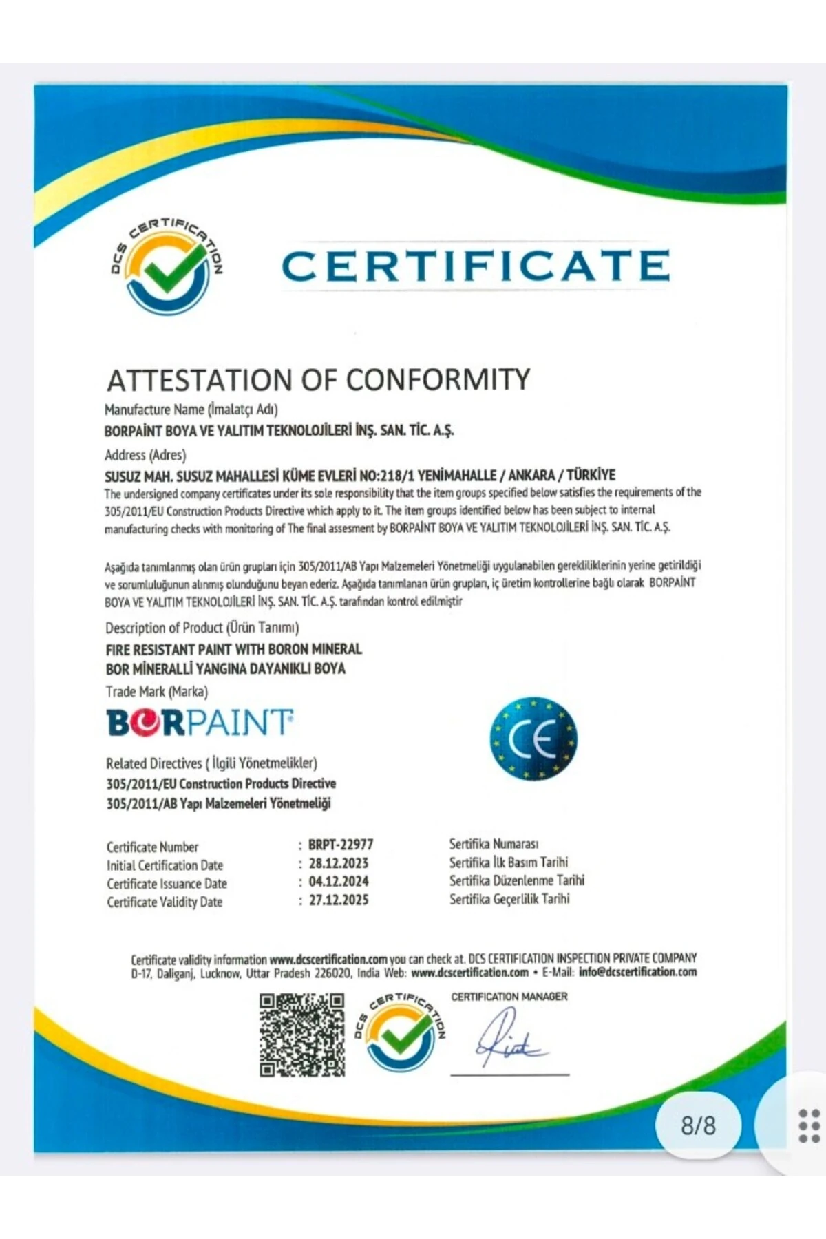 Borfıreproof Yangına Dayanıklı Boya 4 Kg