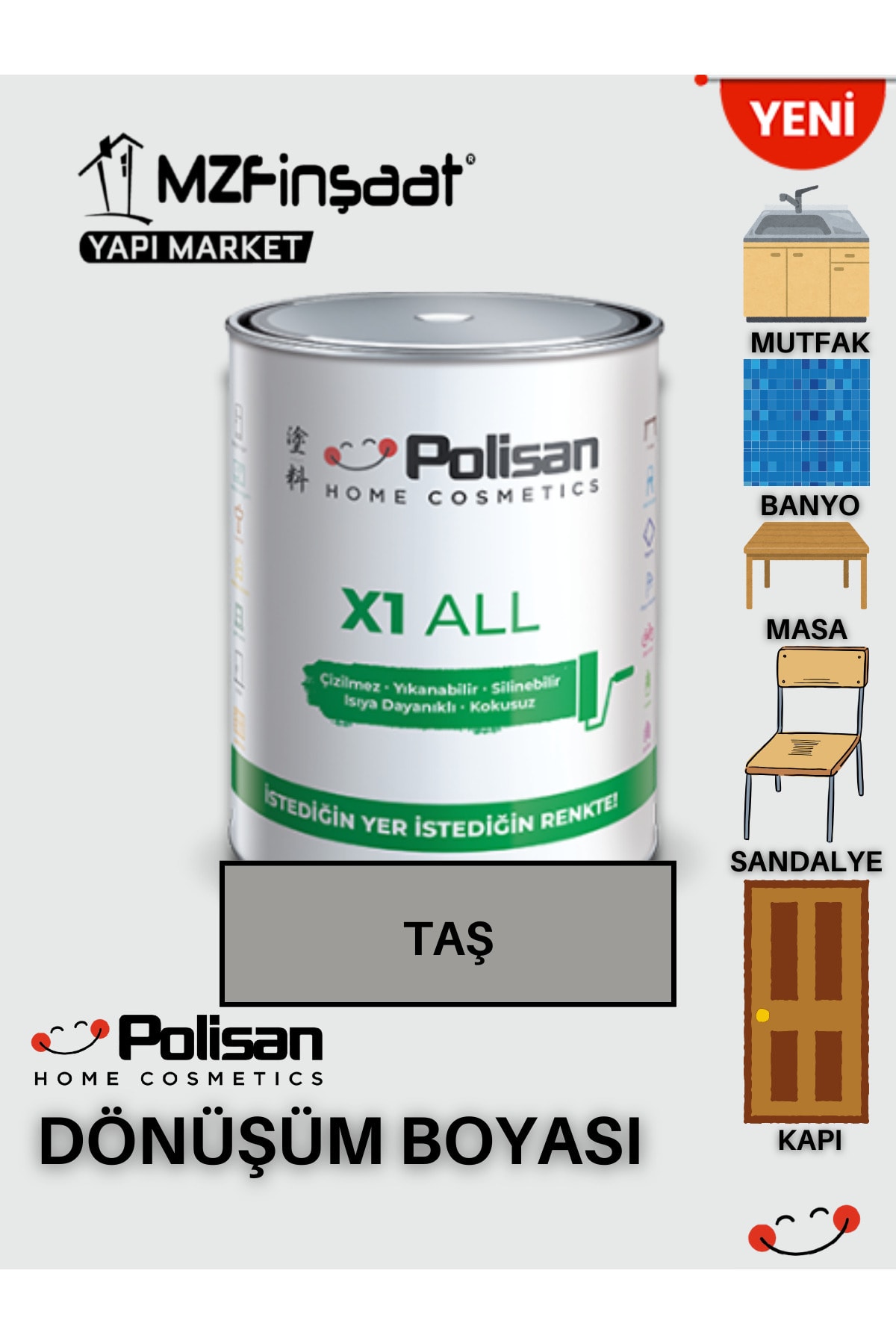 POLİSAN X1 All Yeni Nesil Dönüşüm Boyası Taş Rengi- Dolap-fayans-cam-plastik-ahşap-duvar