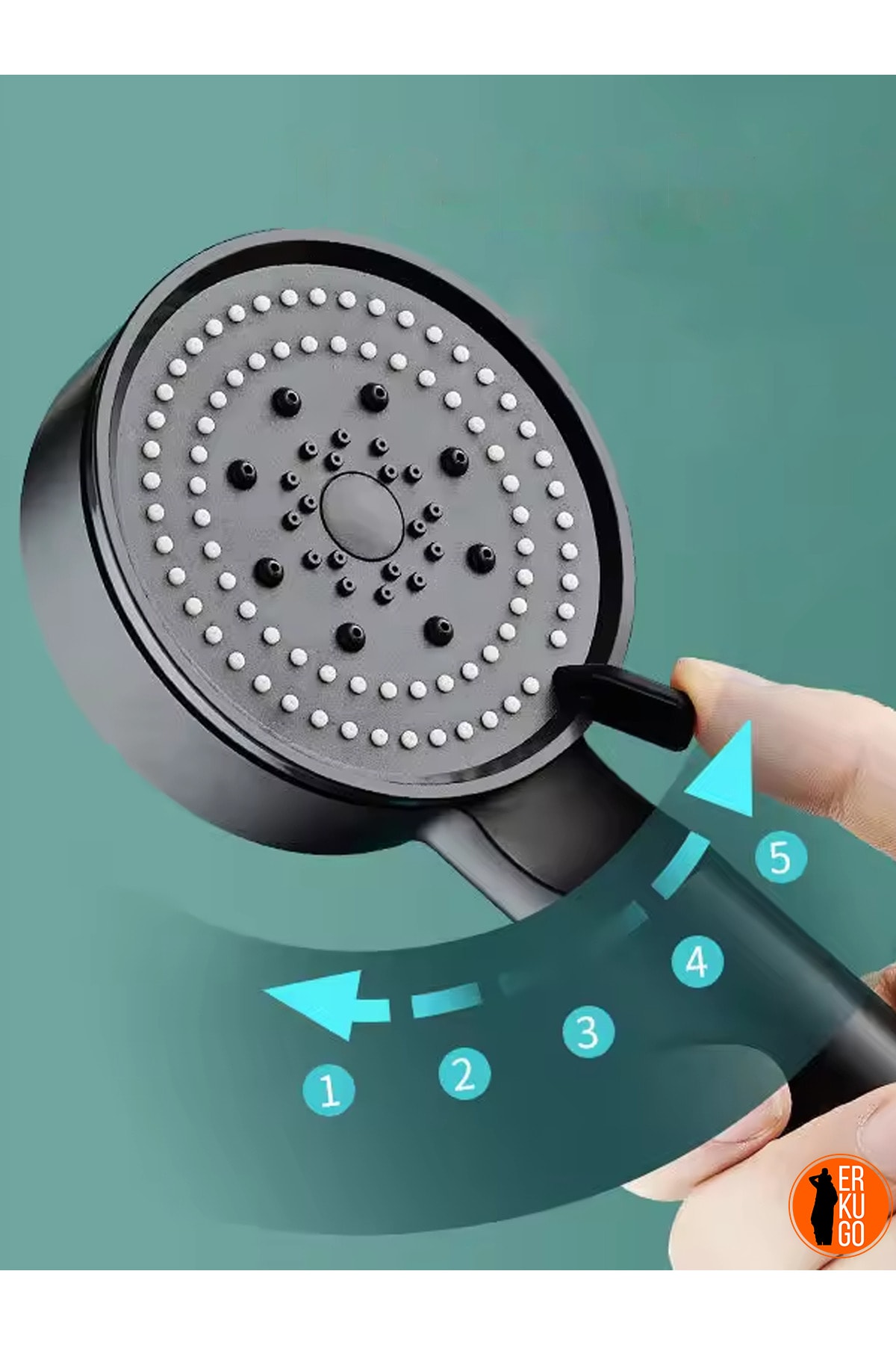 5 Fonksiyonlu Su Tasarruflu Duş Başlığı, Siyah Yüksek Basınçlı Ve Aksesuar Seti