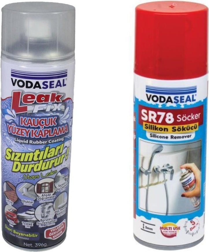 OZKUVVET Leak Fix Su Sızdırmaz Sprey Şeffaf 396 gr + Silikon Boya Pas Sökücü SR78 200 ml