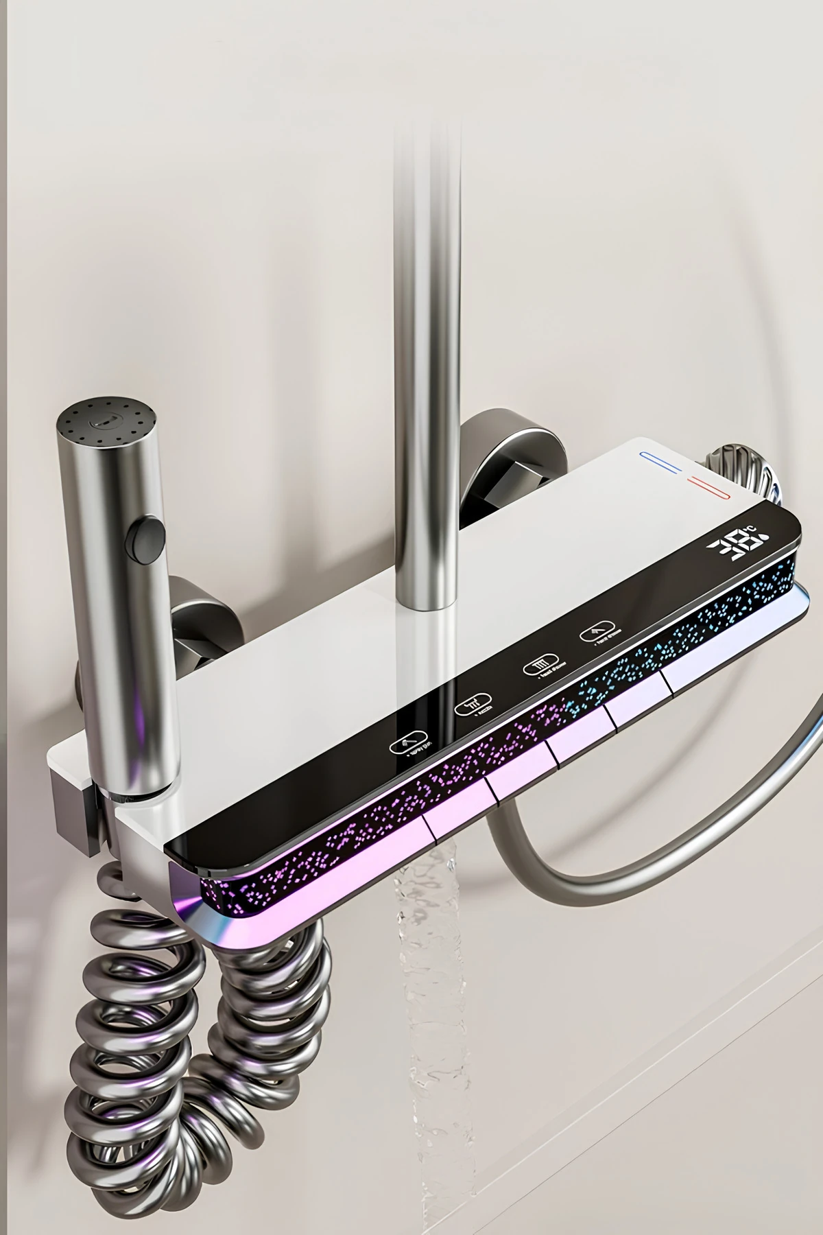 Star-Dijital Led Göstergeli Piyano Tuşlu Termostatik Banyo Batarya Duş Sistemi Tepe Robot Duş Seti