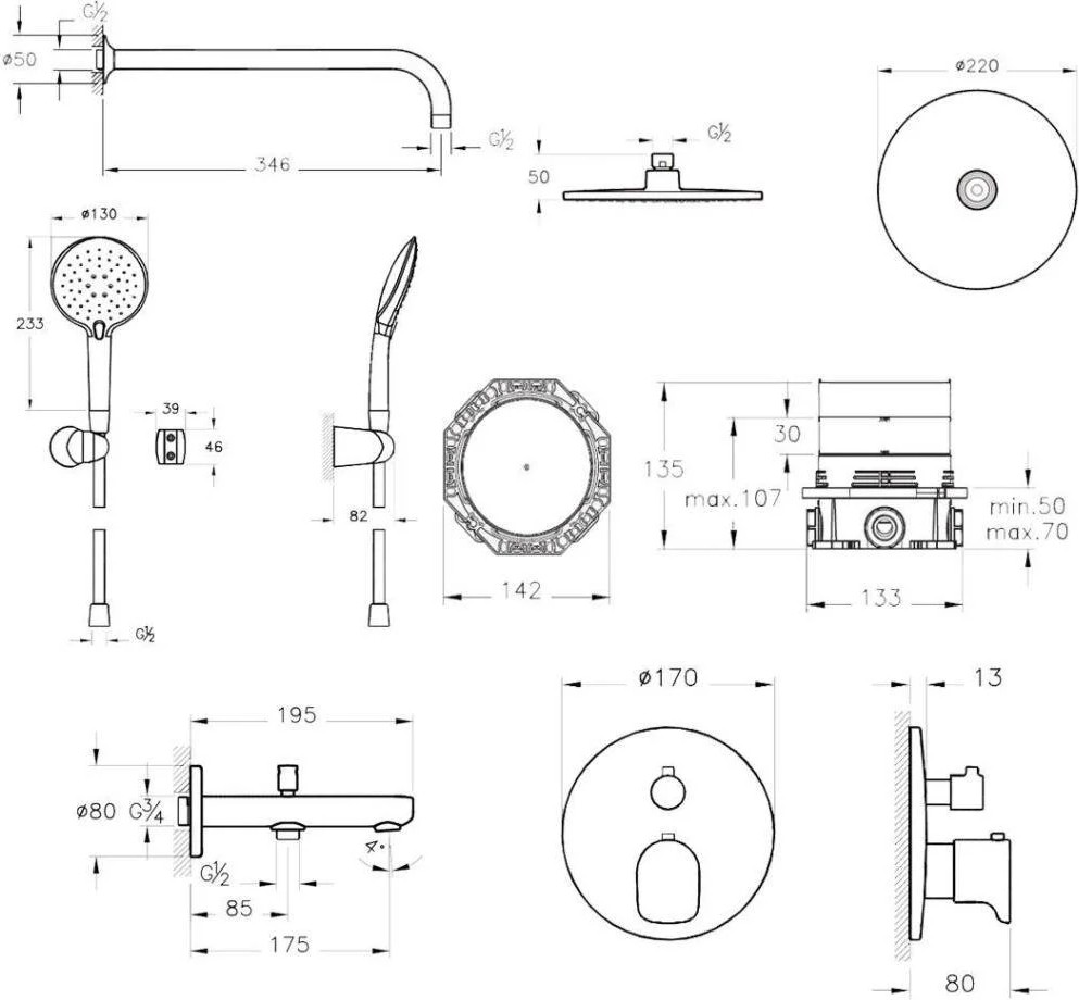 A49279 Root Round Ankastre Termostatik Duş Seti Shine 5