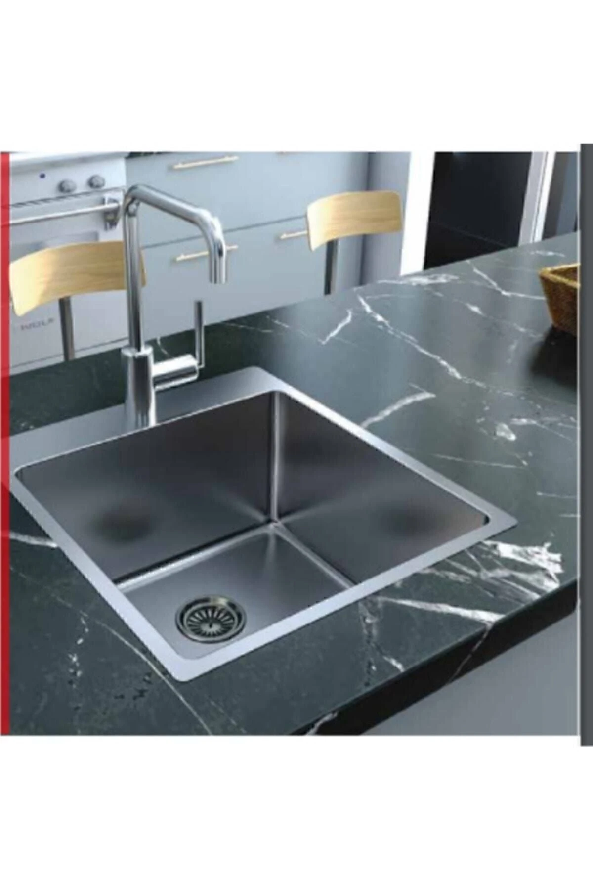 Drawn AS 359 Tek Gözlü Mutfak Eviyesi – 304 Paslanmaz Çelik, Tezgah Üstü