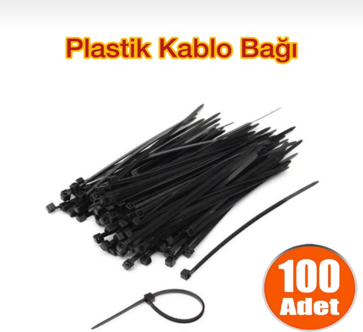 Siyah Cırtlı Plastik Kelepçe 3.6X200 mm (100 Adet)