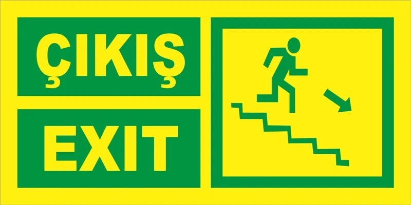 Yangın Fosforlu Fotolümen Levha Yönlendirme Sağ Merdiven Iniş 12X24 cm