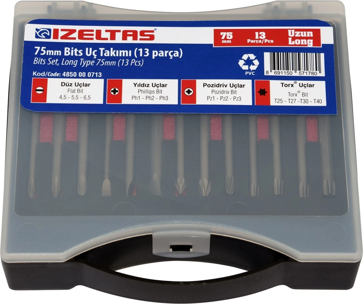 Izeltaş 75MM Uzun Bits Uç Takımı (13 Parça)